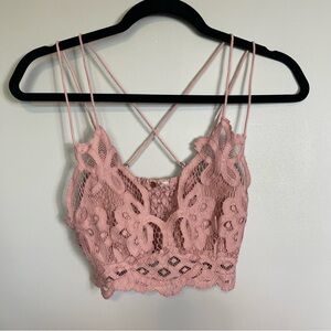 FREE PEOPLE FP One Adella Bralette Size XS Dusty Pink Mauve Lace Thin Straps